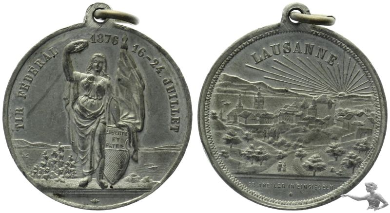 Schützenmedaille 1876 Lausanne Zinn